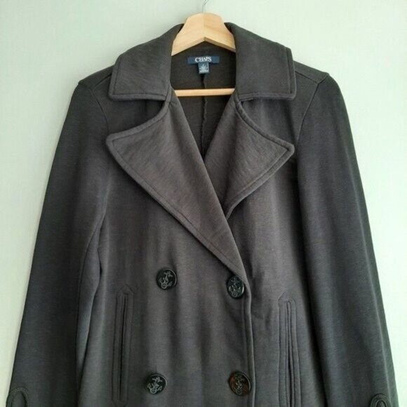 CHAPS | Classic Light Stretchy Peacoat Jacket Coat Navy Blue Embellished Sz M - Picture 3 of 12